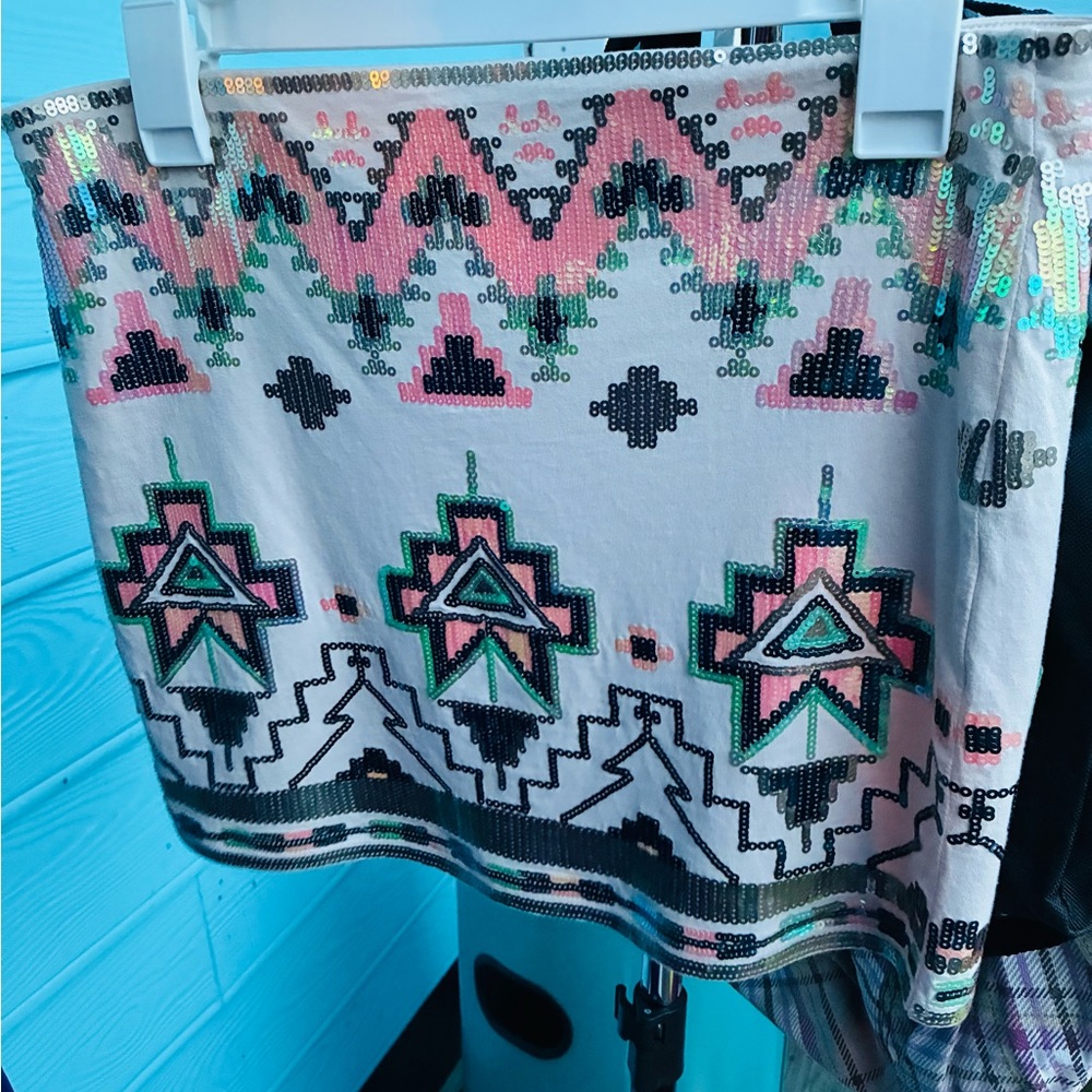Patterned Sequin Mini Skirt